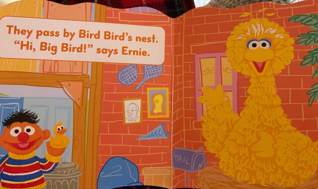 A photo of a hilarious typo in a children's book that reads, in part, "They pass by Bird Bird's nest." This is a real typo in a real book.